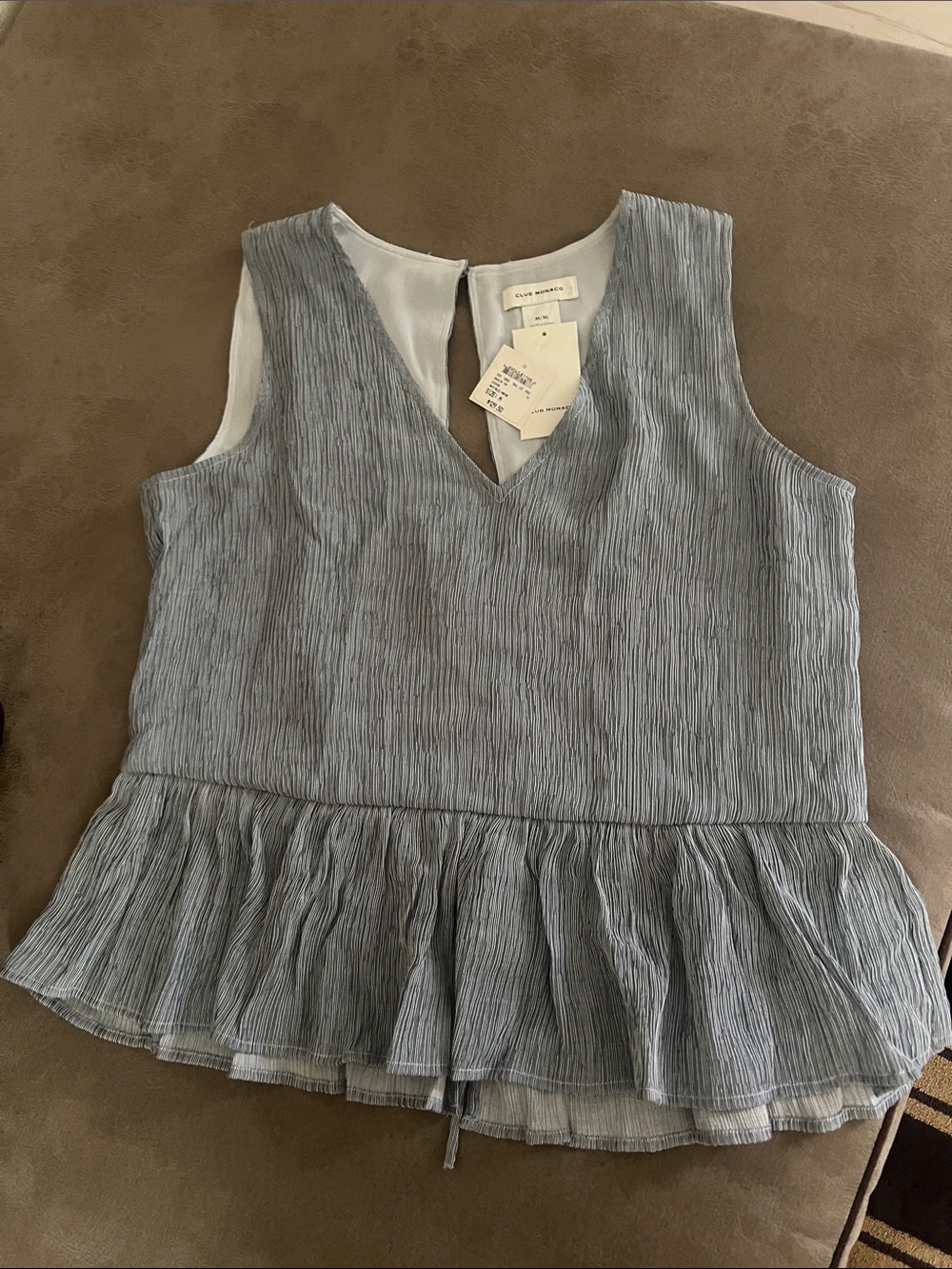 NWT Club Monaco Pleated Peplum Sleeveless Top - Slate Blue / Grey - Size M